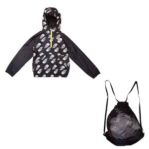 The North Face Kids 7/8 Windbreaker Jacket Built In Backpack Black Packable